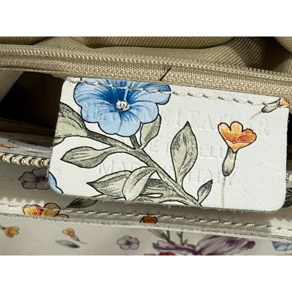 Borse In Pelle Genuine Leather Floral Print  Women's Purse Made‎ In Italy NEW